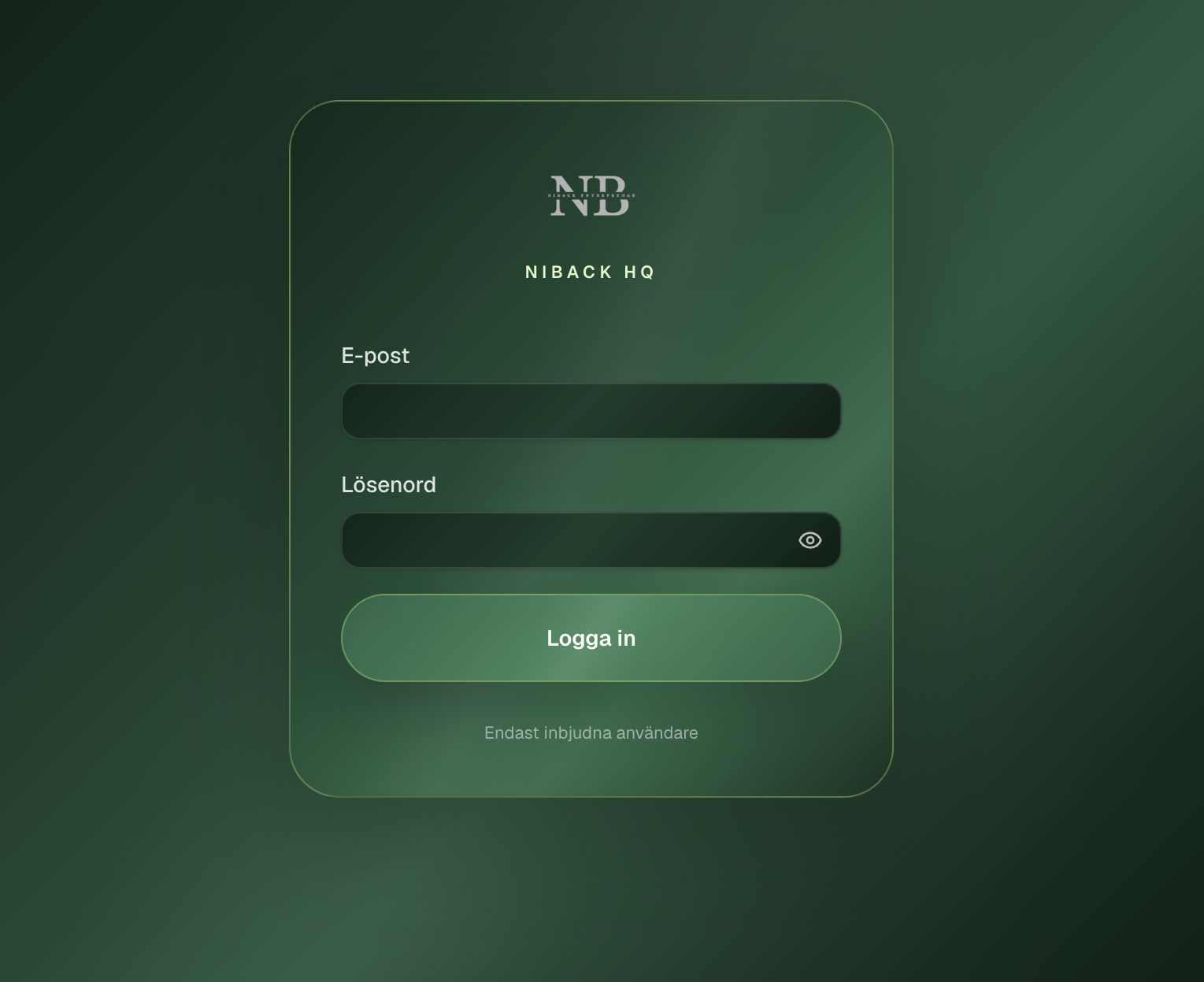 Niback CRM:s inloggning på mobil