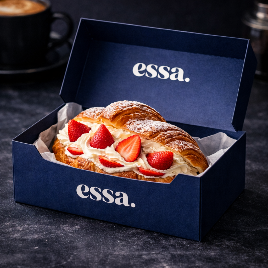 essa. förpackning med bakverk i caféexponering