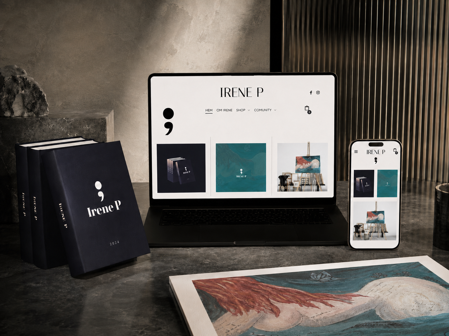 Irene P: webbplats, webbshop och tryckt material